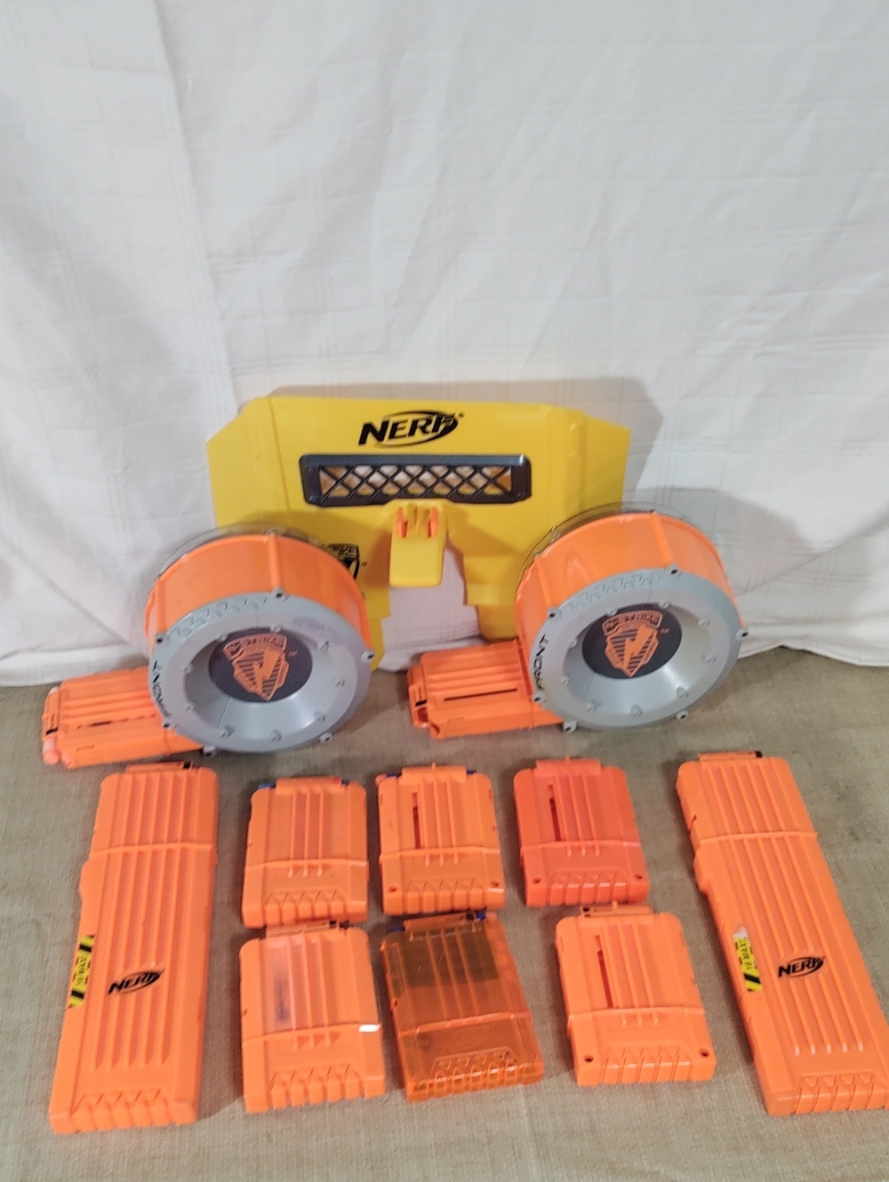 Nerf N-Strike Drum Magazine + Dart Clips 18 + 6 + Shield Nerf Lot (Very Nice)